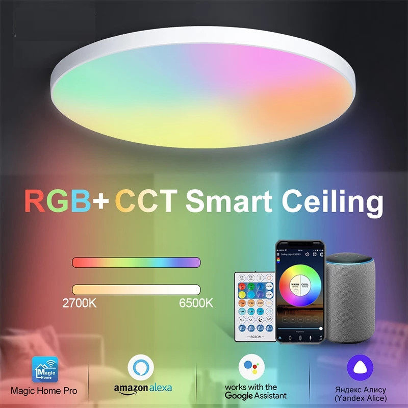 Angelila Smart LED Ceiling Light 30W 12-inch Surface Mount Ceiling Light Fixture Compatible with 2.4G WiFi APP , Smart led Ceiling Lamp can Control with Alexa Google Home for Bedroom Children Room